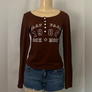Brown Long Sleeve Graphic Top